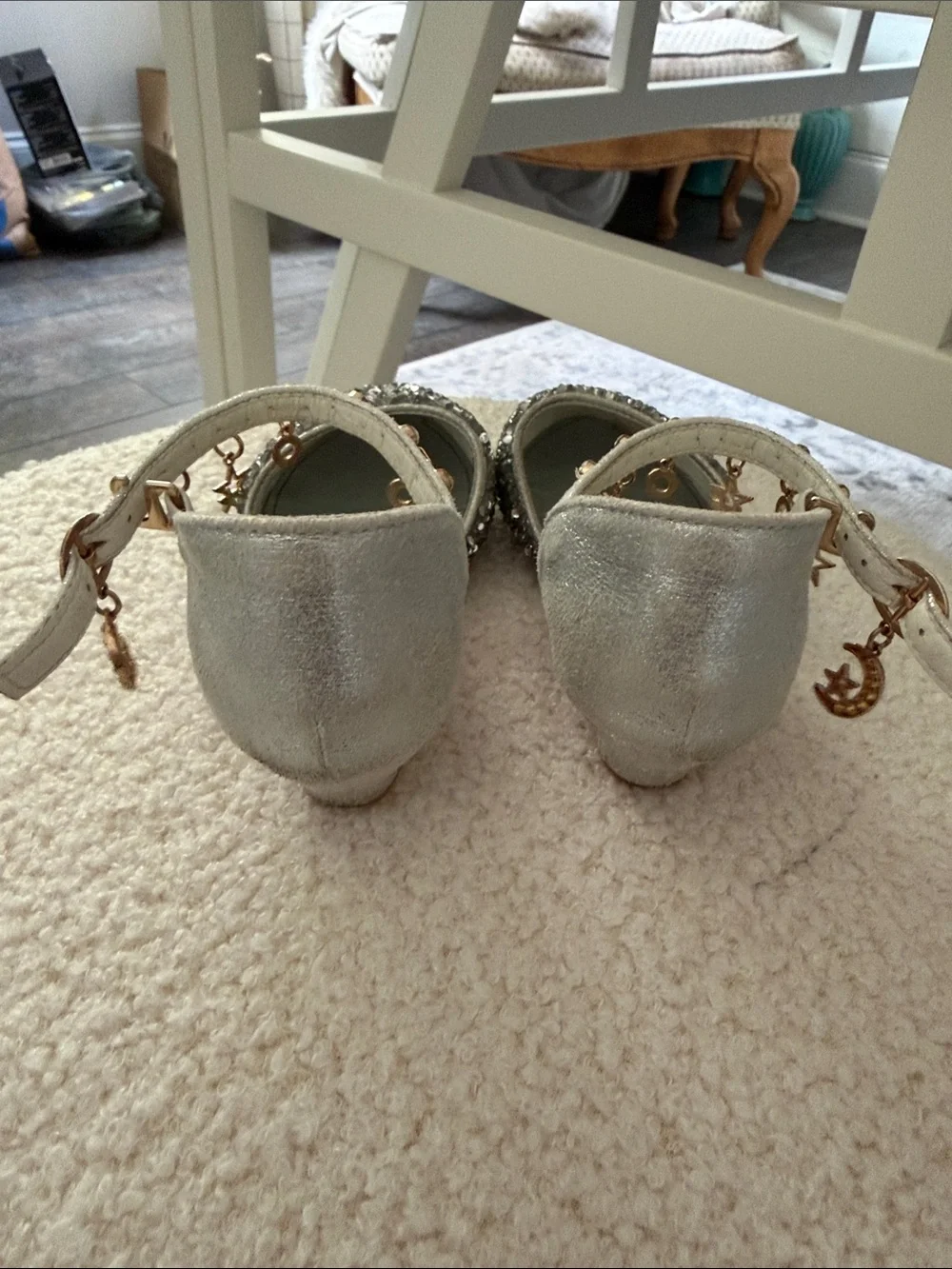 Girls Silver Sequin Ankle-Strap Dress Shoes